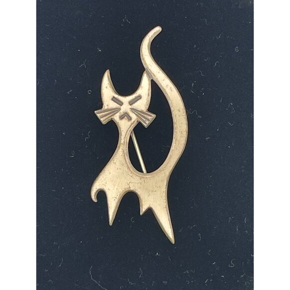 BEAU  Modernist Sterling Silver Cat Brooch Pin Signed - Picture 6 of 10